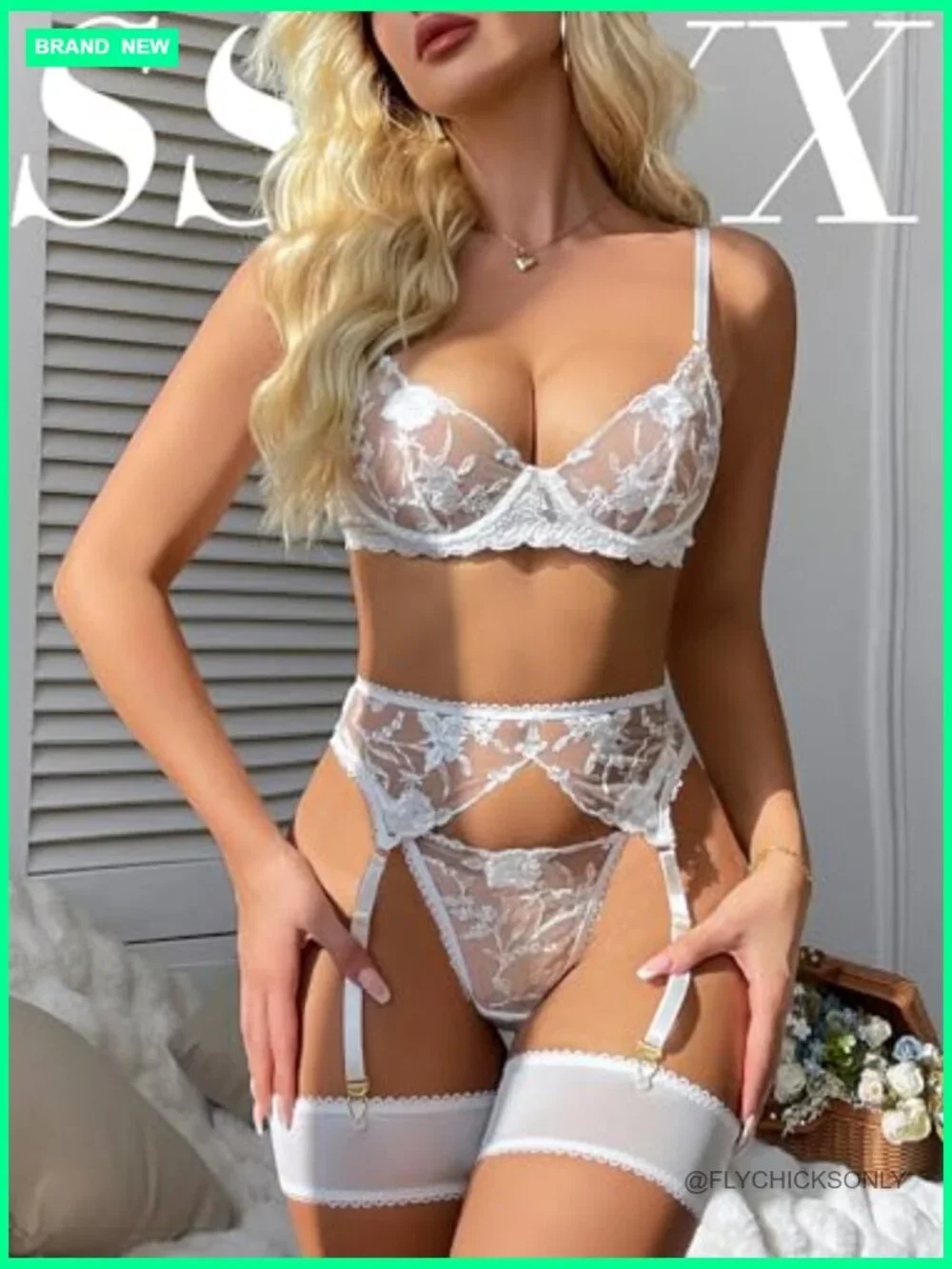 3 Piece Lace Lingerie Set with Garter Belt Teddy Sexy Bra and Panty Set